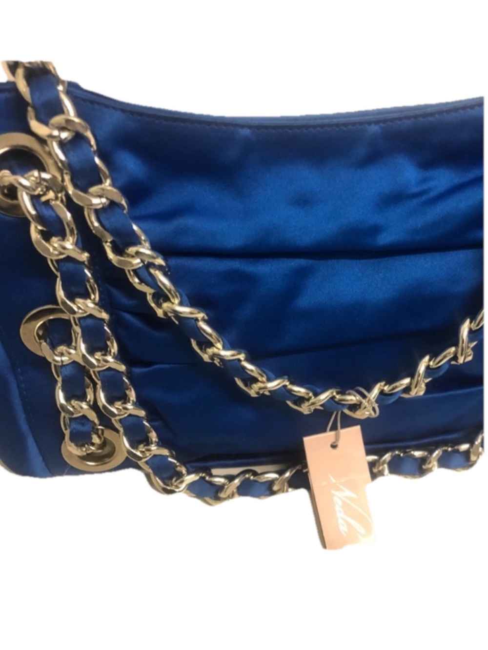 NEW with Tags! Neda Blue Satin Chain Purse